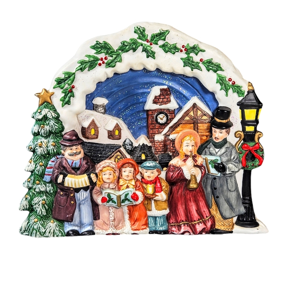 Vintage Christmas Carolers Church Ceramic Light Up Silhouette Scene